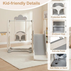 Toddler Slide and Swing Set, 5 in 1 Bus Themed Baby Slide with Climber Basketbal