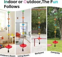 Climbing Rope Swing Disc Swing Seat Rope for Kids w/ Carabiners and Strap Red