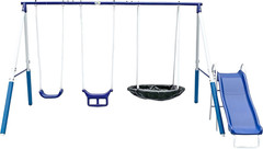 Swingin’ More Fun – Outdoor Backyard Playground Kids Swing Set. White/Blue & 70