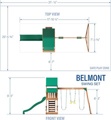 Belmont Cedar Wood Swing Set with Wave Slide, Play Deck, Rock Wall Ladder, Snack