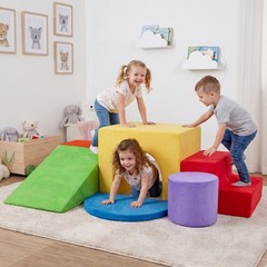 6PCS Kids Foam Climbing Blocks, Velvet Indoor Climb and Crawl Activity Playset