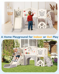 Toddler Slide Set with Basketball Hoop, Golf Game & Drawing Board, 13-In-1 Indoo