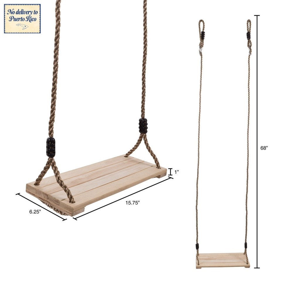 Wooden Bench Swing w/ Adjustable Rope, 100lb Capacity, for Playset or Tree