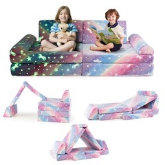 8 Pieces Modular Kids Play Couch Glow in Dark Toddler Sectional Sofa Multi Color