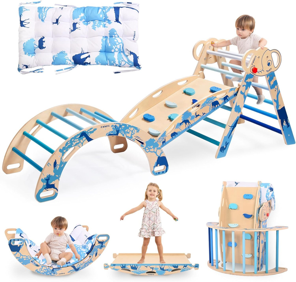 8-In-1 Pikler Triangle Set-Foldable Baby Climbing Toys with Cushion,Arch, Ramp &