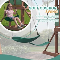 4-in-1 Cedar Swing Set: Slide, Rock Wall & Soft Cushion Swings for Backyard