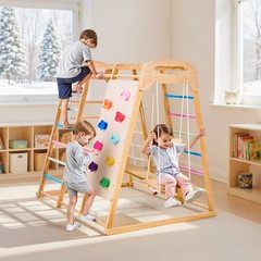 Uimoso 7-in-1 Wooden Indoor Jungle Gym Playground for Children