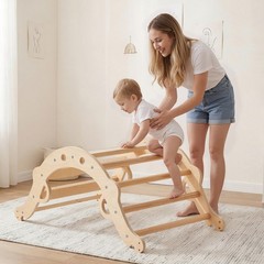 VEVOR Pikler Triangle Set 9-in-1 Toddler Climbing Toys with Wooden Cars Wood