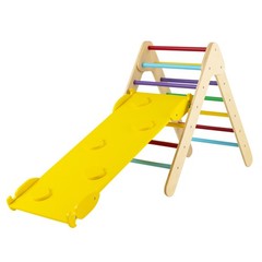 3-in-1 Wooden Climbing Triangle Set Triangle Climber w/ Ramp Multi-color