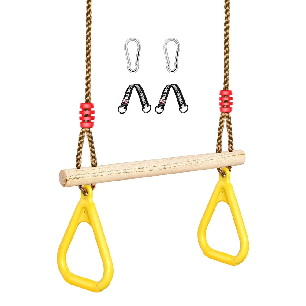 LadyRosian Wooden Trapeze Swing Bar, Adjustable Height Swing Set, Gym Rings, …