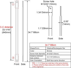 34.6″/88Cm Bronze Garden Swing Replacement Bars, Rectangular Metal Rods