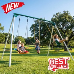 Hapfan 700lbs Heavy Duty 9.5ft Metal Swing Set for Kids Backyard with 3 Swings