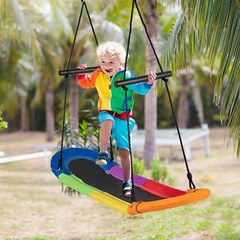 Saucer Tree Swing Surf Kids Outdoor Adjustable Oval Platform w/ Handle Colorful