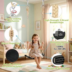 Heavy-Duty Ergonomic Kids Tree Swing Seat – Indoor/Outdoor Play (264lb, Black)