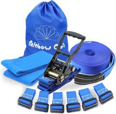 Ninja Warrior Obstacle Course for Kids – 50Ft Slackline, 12 Removable Buckle Loo