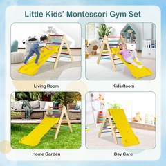 3-in-1 Wooden Climbing Triangle Set Triangle Climber w/ Ramp Multi-color