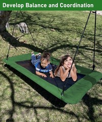 40″ Retangular Tree Swing for Kids & Adults, Adjustable Platform Swing with H…
