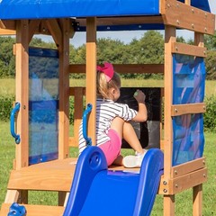 Kids Outdoor Cedar Wood Swing Set Play Set With Clubhouse Slide Rock Wall Ladder