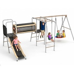 Metal Swing Set Playground Set with 2 Swing, Monkey Bar, Climbing Ladder & Slide