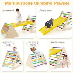 5 in 1 Montessori Triangle Set 3PCS Wooden Toddler Climbing Playset w/ Nesting