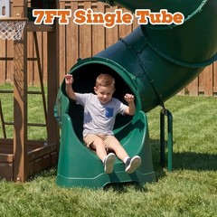Metal Swing Set Kids Outdoor Backyard Playground Ages 3-10 Seesaw Climbing Hoop