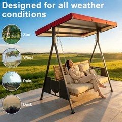 1-Pack Swing Canopy, 6.1×4.2×0.5 Inch 600D Thicken Oxford Patio Swings with C…
