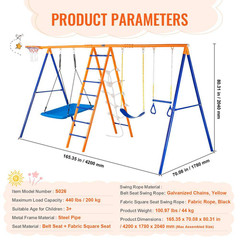 6-In-1 Swing Set for Backyard, Metal Outdoor Swing Set with 440 Lbs. Capacity, 2