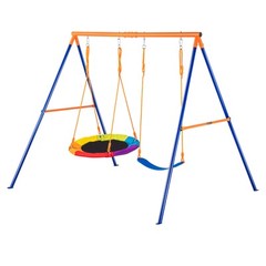 VEVOR Swing Sets for Backyard 1 Saucer 1 Belt Swing Seat A-Frame Metal Stand