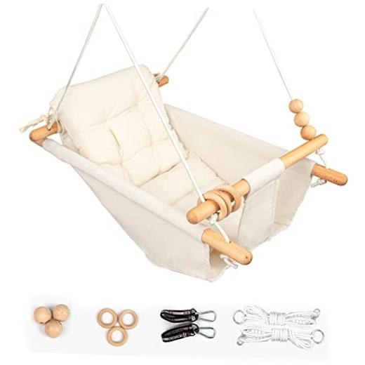 Baby Swing Outdoor Indoor for Infants to Toddlers, Portable Adjustable Cream
