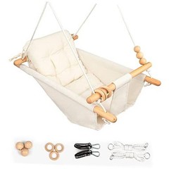 Baby Swing Outdoor Indoor for Infants to Toddlers, Portable Adjustable Cream