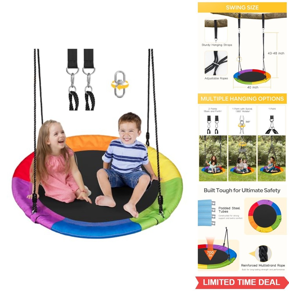 40 Inch Saucer Swing 700LBS Heavy Duty Round Tree Swing 360 Degree Spin Disc