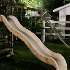 Wooden Outdoor Playset with Swings, Slide, Climbing Wall for Ages 4-11
