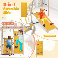 6-in-1 Jungle Gym w/Slide Rock Climbing Basketball Hoop Monkey Bar Rope Net