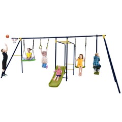 660 lbs Kids Metal Swing Set for Backyard 7-in-1 Multifunctional Swing Set