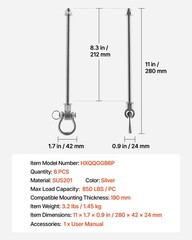 VEVOR Swing Hangers 6 Pack Heavy Duty Brackets for Hammocks Playground Silver