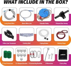 Zip Line Kit 120FT 400lbs Capacity with Retractors Disc Seat Kids