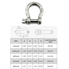 6Pcs 3/8” Bow Shackle Marine Grade 316 Stainless Steel Anchor Shackle D Ring