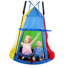 Kids Hanging Tent Saucer Swing, 39 Inch Outdoor Saucer Tree Swing with