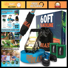 60ft Slackline Kit for Backyard Fun – Ninja Warrior Obstacle Course, Kids & Adul