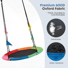 40Inch Outdoor Saucer Tree Swing for Kids&Adult w/Adjustable Rope&Colorful Flags