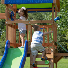 Cedar Wood Beach Front Swing Set with Slide, Monkey Bars & Picnic Area