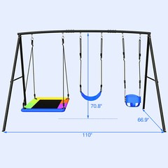 4 IN 1 Metal Swing Set for Kids Adult Backyard with 3 Swings Heavy Duty A-Frame
