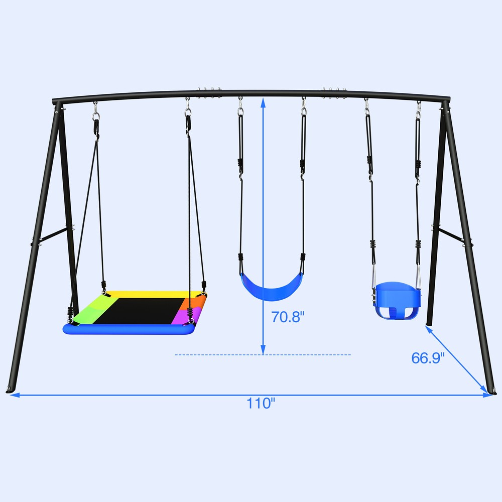 Hapfan 440lbs Metal Swing Set Heavy Duty A-Frame Kids Backyard with Three Swings