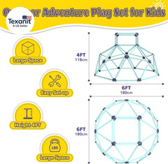 6 Ft Climbing Dome with Top, Outdoor/Indoor Geometric Jungle Gym Playset, Dual S