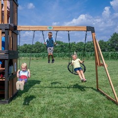 Backyard Discovery Mystic Tower Cedar Swing Set heavy-duty belt swings web swing