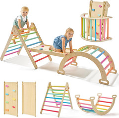 Tiny Land Pikler Triangle Set, 7-In-1 Foldable Pikler Triangle Climbing Toys Set