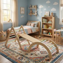 Wooden Toddler Climbing Arch Ramp Ladder Set, Indoor Playground Toy