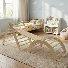 Wooden Toddler Climbing Arch Ramp Ladder Set, Indoor Playground Toy