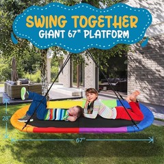 SereneLife 67″ Giant Platform Tree Swing with Hang Ki- Rainbow