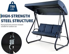 3-Seat Outdoor Swing Glider with Canopy, Converts to Flat Bed, Adjustable Shade